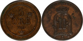 Europäische Münzen und Medaillen, Schweden / Sweden. Oskar II. (1872-1907). 5 Öre 1885. Kupfer. KM 736. Fast Stempelglanz, Flecken
