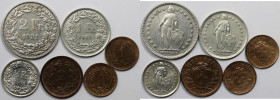Europäische Münzen und Medaillen, Schweiz / Switzerland, Lots und Sammlungen. 1 Rappen 1919 B (St), 1 Rappen 1931 B (St), 2 Rappen 1941 B (St), 1/2 Fr...