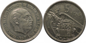 Europäische Münzen und Medaillen, Spanien / Spain. Francisco Franco (1939-1975). 5 Pesetas 1957. Kupfer-Nickel. KM 786. Vorzüglich