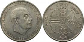 Europäische Münzen und Medaillen, Spanien / Spain. Francisco Franco (1939-1975). 100 Pesetas 1966 (67). 19,0 g. 0.800 Silber. 0.49 OZ. KM 797. Vorzügl...