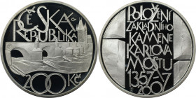 Europäische Münzen und Medaillen, Tschechien / Czech Republic. 650 Jahre Karlsbrücke in Prag. 200 Korun 2007. 13,0 g. 0.900 Silber. 0.37 OZ. KM 92. Po...