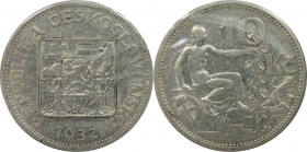 Europäische Münzen und Medaillen, Tschechoslowakei / Czechoslovakia. 10 Kronen 1932. Silber. KM 15. Vorzüglich-stempelglanz