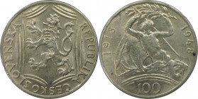 Europäische Münzen und Medaillen, Tschechoslowakei / Czechoslovakia. 30 Jahre Unabhängigkeit der Tschechoslowakei. 100 Kronen 1948. 14,0 g. 0.500 Silb...