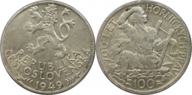 Europäische Münzen und Medaillen, Tschechoslowakei / Czechoslovakia. 700 Jahre Bergbau in Jihlava. 100 Kronen 1949. 14,0 g. 0.500 Silber. 0.23 OZ. KM ...