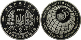 Europäische Münzen und Medaillen, Ukraine. 50 Jahre UNO Vereinte Nationen. 2000000 Karbovantsiv 1995. 33,63 g. 0.925 Silber. 1 OZ. KM 19. Polierte Pla...