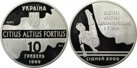 Europäische Münzen und Medaillen, Ukraine. Olympiade Sydney 2000 - Turnen. 10 Hryven 1999. 33,62 g. 0.925 Silber. 0.999 OZ. KM 117. Polierte Platte