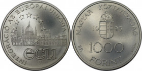 Europäische Münzen und Medaillen, Ungarn / Hungary. Europäische Union. 1000 Forint 1995. 31,46 g. 0.925 Silber. 0.94 OZ. KM 720. Stempelglanz