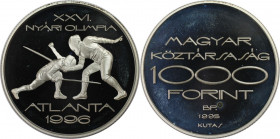 Europäische Münzen und Medaillen, Ungarn / Hungary. Olympia, Sommerspiele Atlanta 1996, Fechten. 1000 Forint 1995. 31,46 g. 0.925 Silber. 0.94 OZ. KM ...