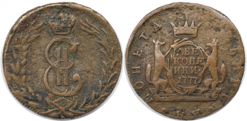 Russische Münzen und Medaillen, Katharina II. (1762-1796). 2 Kopeken 1777 KM. Ku...