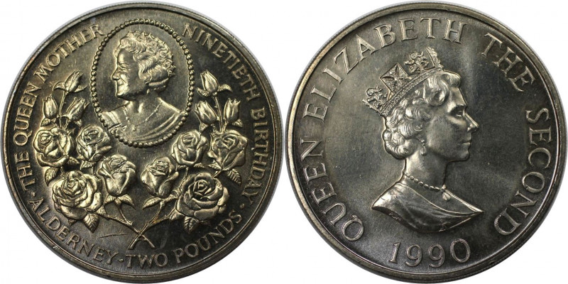 Weltmünzen und Medaillen, Alderney. Königin Elisabeth II. 2 Pounds 1990. Kupfer-...