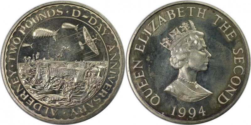 Weltmünzen und Medaillen, Alderney. D-DAY. 2 Pounds 1994. Kupfer-Nickel. KM 7. S...