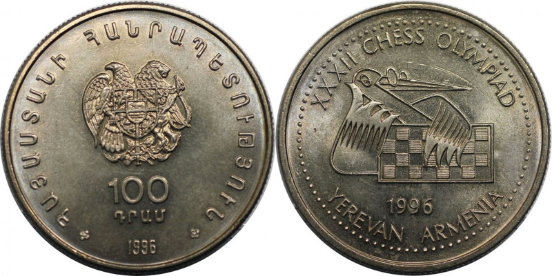 Weltmünzen und Medaillen, Armenien. Schacholympiade 1996 in Yerevan. 100 Dram 19...