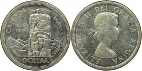 Weltmünzen und Medaillen, Kanada / Canada. Elisabeth II. 100 Jahre Kronkolonie Britisch Kolumbien - Totempfahl. 1 Dollar 1958. 23,3 g. 0.800 Silber. 0...