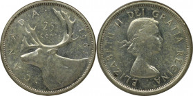 Weltmünzen und Medaillen, Kanada / Canada. 25 Cents 1961. 5,8 g. 0.800 Silber. 0.15 OZ. KM 52. Stempelglanz, Kl.Kratzer