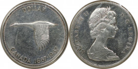 Weltmünzen und Medaillen, Kanada / Canada. Wildgans. 1 Dollar 1967. 23,3 g. 0.800 Silber. 0.6 OZ. KM 70. Fast Stempelglanz, Kl.Kratzer
