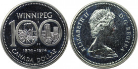 Weltmünzen und Medaillen, Kanada / Canada. 100 Jahre Winnipeg. 1 Dollar 1974. 23,33 g. 0.500 Silber. 0.38 OZ. KM 88a. Stempelglanz