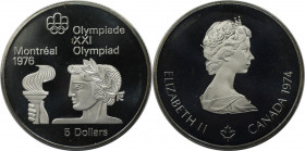 Weltmünzen und Medaillen, Kanada / Canada. XXI. Olympische Sommerspiele 1976 in Montreal - Olympische Fackel. 5 Dollars 1974. 24,30 g. 0.925 Silber. 0...