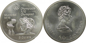 Weltmünzen und Medaillen, Kanada / Canada. Olympiade Montreal, Fackel. 5 Dollars 1974. 24,30 g. 0,925 Silber. 0.72 OZ. KM 90 Stempelglanz