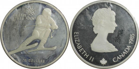 Weltmünzen und Medaillen, Kanada / Canada. XV. Olympische Winterspiele, Calgary 1988 - Abfahrtslauf. 20 Dollars 1985. 33,63 g. 0.925 Silber. 1 OZ. KM ...