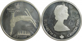 Weltmünzen und Medaillen, Kanada / Canada. XV. Olympische Winterspiele, Calgary 1988 - Trick-Ski. 20 Dollars 1986. 33,63 g. 0.925 Silber. 1 OZ. KM 151...