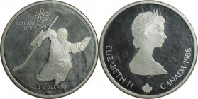 Weltmünzen und Medaillen, Kanada / Canada. XV. Olympische Winterspiele, Calgary 1988 - Eishockey. 20 Dollars 1986. 33,63 g. 0.925 Silber. 1 OZ. KM 148...