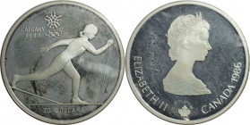 Weltmünzen und Medaillen, Kanada / Canada. XV. Olympische Winterspiele, Calgary 1988 - Langlauf. 20 Dollars 1986. 33,63 g. 0.925 Silber. 1 OZ. KM 150....