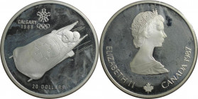 Weltmünzen und Medaillen, Kanada / Canada. XV. Olympische Winterspiele, Calgary 1988 - Bobfahren. 20 Dollars 1987. 34,1 g. 0.925 Silber. 1 OZ. KM 160....