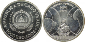 Weltmünzen und Medaillen, Kap Verde / Cape Verde. 500. Jahrestag - Vertrag von Tordesillas. 1000 Escudos 1994. 28,11 g. 0.925 Silber. 0.84 OZ. KM 26. ...