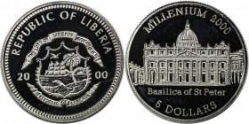 Weltmünzen und Medaillen, Liberia. 2000-Christliche Jahrtausendwende-Basilica. Petersdom in Rom. 5 Dollars 2000. Kupfer-Nickel. Polierte Platte