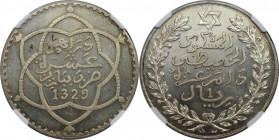 Weltmünzen und Medaillen, Marokko / Morocco. 1 Rial 1911(AH 1329), Paris. Silber. KM Y 5. NGC MS 64