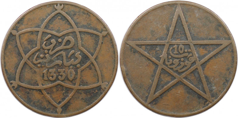 Weltmünzen und Medaillen, Marokko / Morocco. Yusuf. 10 Mazunas 1912 (AH1330). Br...