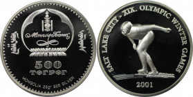 Weltmünzen und Medaillen, Mongolei / Mongolia. Olympische Spiele Salt Lake City 2002 - Speed Skater. 500 Tugrik 2001. 25,0 g. 0.925 Silber. 0.74 OZ. K...