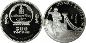 Weltmünzen und Medaillen, Mongolei / Mongolia. Olympische Winterspiele Turin 2006 - Skifahren. 500 Tugrik 2006. 25,0 g. 0.925 Silber. Polierte Platte,...