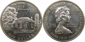 Weltmünzen und Medaillen, Neuseeland / New Zealand. 25. Jahrestag - Herrschaft von Königin Elizabeth II und Waitangi Tag. 1 Dollar 1977. Kupfer-Nickel...