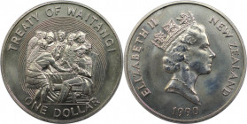 Weltmünzen und Medaillen, Neuseeland / New Zealand. 150. Jahrestag des Vertrages von Waitangi. 1 Dollar 1990. Kupfer-Nickel. KM 76. Stempelglanz