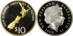 Weltmünzen und Medaillen, Neuseeland / New Zealand. Millennium.10 Dollars 1999 - 2000. 28,28 g. 0.925 Silber 0.84 OZ. Vergoldet. KM 122. Polierte Plat...