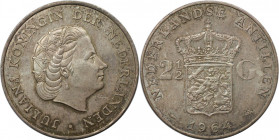 Weltmünzen und Medaillen, Niederländische Antillen / Netherlands Antilles. Juliana (1948-1980). 2-1/2 Gulden 1964. 25,0 g. 0.720 Silber. 0.58 OZ. KM 7...