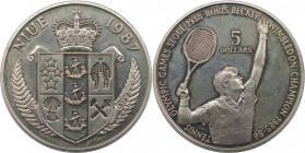 Weltmünzen und Medaillen, Niue. Olympische Spiele 1988 in Seoul - Boris Becker. 5 Dollars 1987. Kupfer-Nickel. KM 1. Stempelglanz