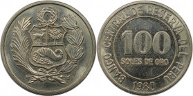Weltmünzen und Medaillen, Peru. 100 Soles de Oro 1980. Kupfer-Nickel. KM 283. Stempelglanz