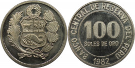 Weltmünzen und Medaillen, Peru. 100 Soles de Oro 1982. Kupfer-Nickel. KM 283. Stempelglanz