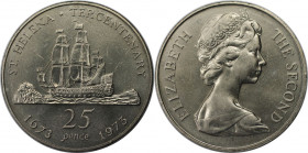 Weltmünzen und Medaillen, Saint Helena island. Segelschiff. 25 Pence (Crown) 1973. Kupfer-Nickel. KM 5. Stempelglanz
