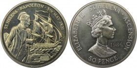 Weltmünzen und Medaillen, Saint Helena und Ascension. 165. Jahrestag des Todes von Napoleon. 50 Pence 1986. Kupfer-Nickel. KM 8. Stempelglanz