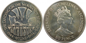 Weltmünzen und Medaillen, Saint Helena und Ascension. Invasion der Normandie. 50 Pence 1994. Kupfer-Nickel. KM 19. Stempelglanz