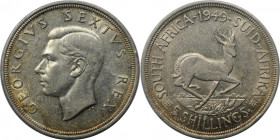 Weltmünzen und Medaillen, Südafrika / South Africa. Georg VI. (1936-1952). "Springbock". 5 Shillings 1949, Silber. KM 40.1. Vorzüglich