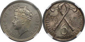Weltmünzen und Medaillen, Südrhodesien / Southern Rhodesia. George VI. 6 Pence 1937, Silber. KM 10. NGC MS 64