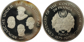 Weltmünzen und Medaillen, Tonga. King Taufa'ahau Tupou IV - 100 Jahre Verfassung. 20 Paanga 1975. 140,0 g. 0.999 Silber. 4.5 OZ. KM 52. Polierte Platt...