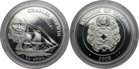 Weltmünzen und Medaillen, Tonga. CHARLES DARWIN. 1 Pa'anga 2005. 31,47 g. 0.925 Silber. 0.93 OZ. KM 218. Polierte Platte, in Münzkapsel