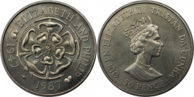 Weltmünzen und Medaillen, Tristan da Сunha. 40. Hochzeitstag von Königin Elizabeth und Prinz Philip. 50 Pence 1987. Kupfer-Nickel. KM 7b. Stempelglanz...