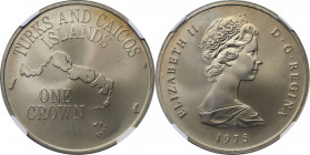 Weltmünzen und Medaillen, Turks und Caicos Inseln / Turks and Caicos Islands. Landkarte. 1 Crown 1975. Kupfer-Nickel. KM 5. NGC PF-68
