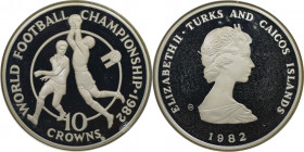 Weltmünzen und Medaillen, Turks und Caicos Inseln / Turks and Caicos Islands. "1982 Weltmeisterschaft". 10 Crowns 1982. 23,28 g. 0.925 Silber. 0.69 OZ...